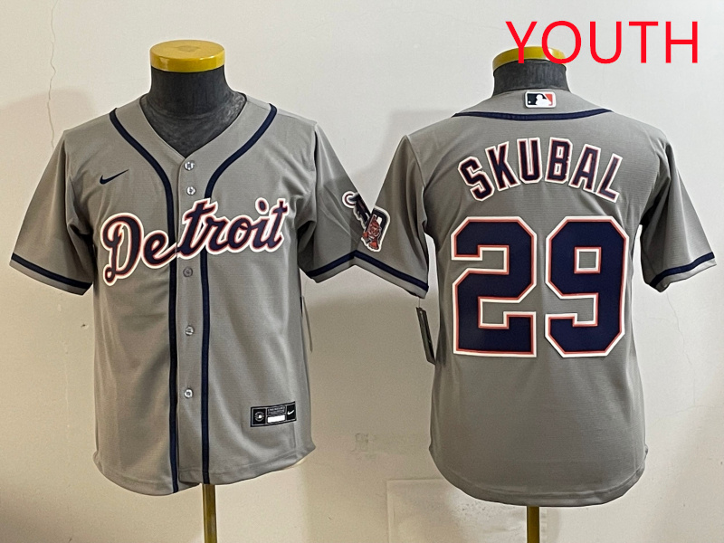 Youth 2025 Detroit Tigers #29 Skubal grey Nike MLB jersey style 4->youth mlb jersey->Youth Jersey